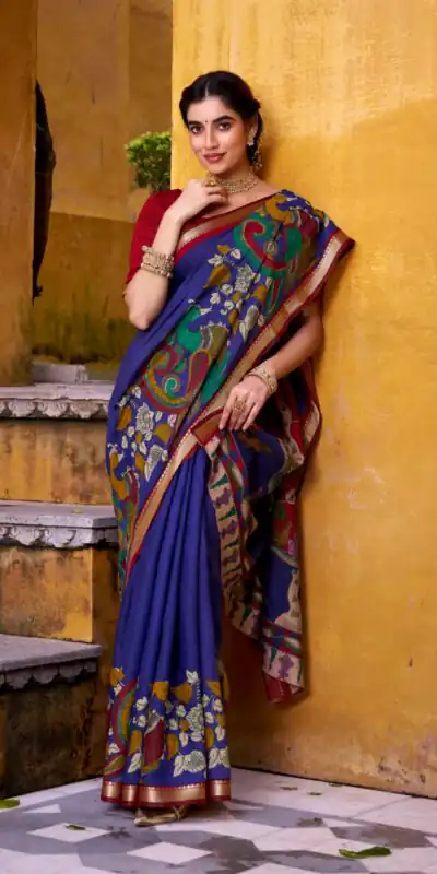 YNF 7048 Blue Color Polyester Chanderi Kalamkari Weaving Work Saree Casual, Wedding, Festive, Events . Expected Delivery  4-6 Working Days @1499/- only                                | Bollywood Sarees, Creative Sarees, Designer Sarees, Embroidered Sarees, Ethnic Saree, Modern Digital sarees, Party Wear Sarees, Sarees