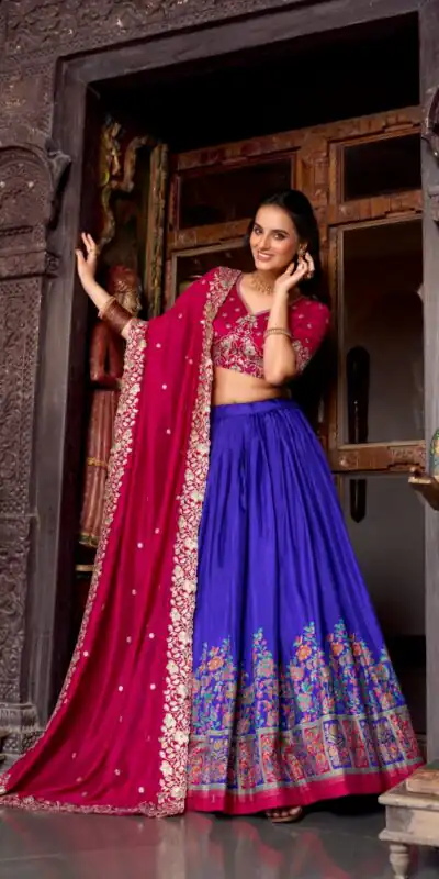 LNB 1238 Blue Color Tasar Silk Printed With Foil Work Lehenga Choli Festive Party Wedding, Events etc. Delivery 4-6 Working Days @2999/- | Bollywood Lehenga, Creative Lehenga, Designer Lehenga, Embroidered Lehenga, Lehenga, Party Wear Lehenga