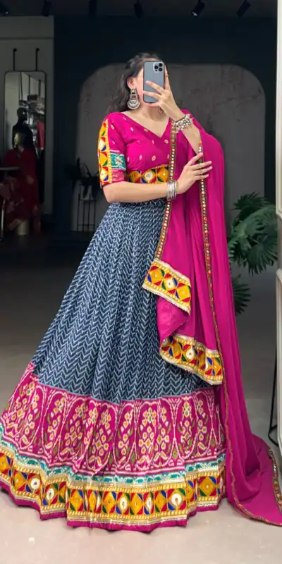 LNB 1742 Blue Color Tasar Silk Foil Print Original Mirror Gamthi  Work Lehenga Choli Wedding, Party, Festive, Events Etc. Delivery 4-6 Working Days Rs 3049 | Bollywood Lehenga, Creative Lehenga, Designer Lehenga, Embroidered Lehenga, Lehenga, Party Wear Lehenga