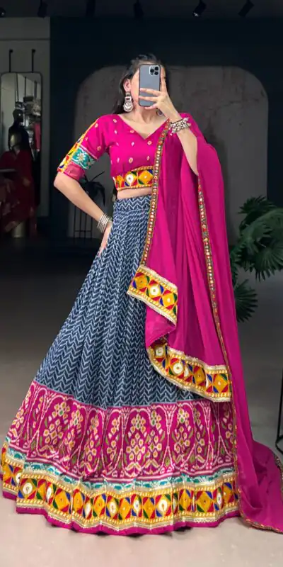 LNB 1742 Blue Color Tasar Silk Foil Print Original Mirror Gamthi  Work Lehenga Choli Wedding, Party, Festive, Events Etc. Delivery 4-6 Working Days Rs 3049 | Bollywood Lehenga, Creative Lehenga, Designer Lehenga, Embroidered Lehenga, Lehenga, Party Wear Lehenga