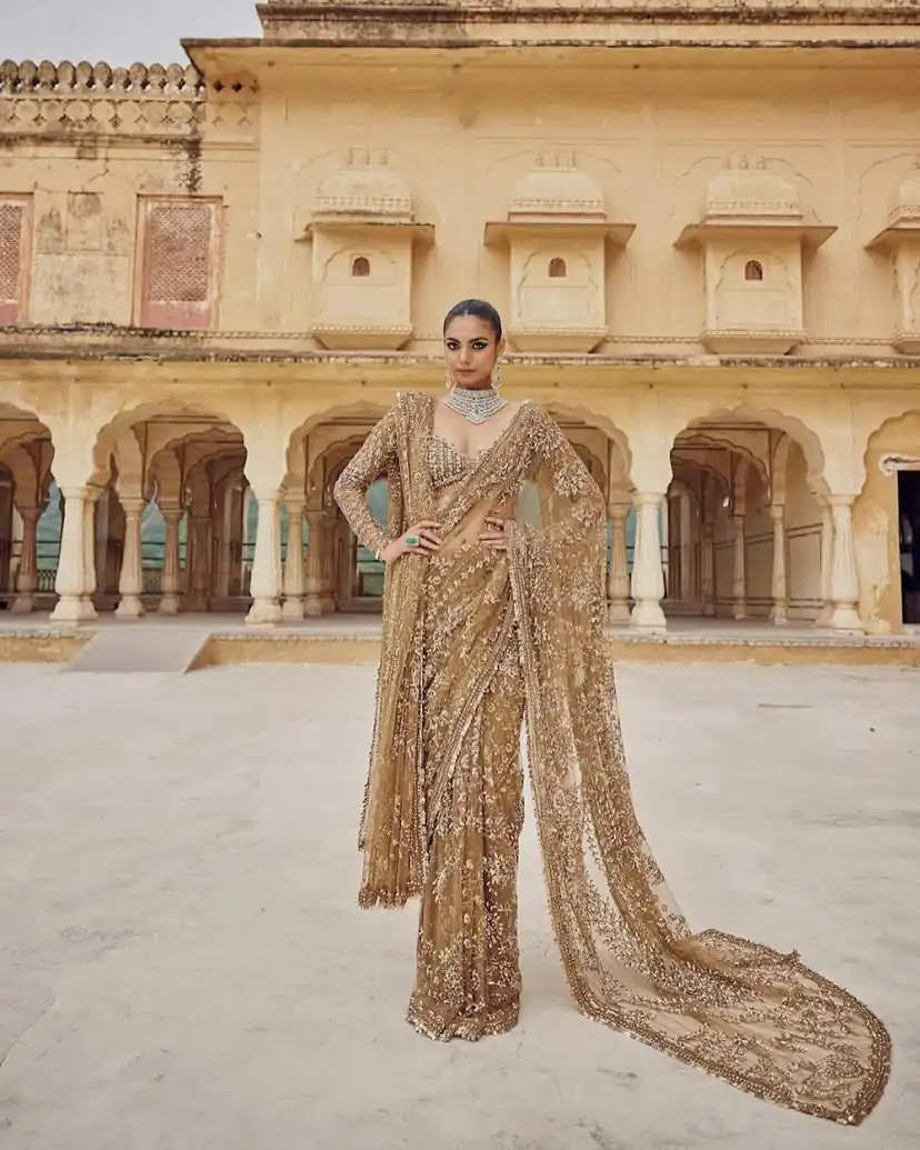 DF 3441 Chiku Color Mono Net Heavy 5mm Sequins Embroidery Work Saree Casual, Wedding, Festive, Events . Expected Delivery  4-6 Working Days @1799/- only                                                                                | Bollywood Sarees, Creative Sarees, Designer Sarees, Embroidered Sarees, Ethnic Saree, Modern Digital sarees, Party Wear Sarees, Sarees