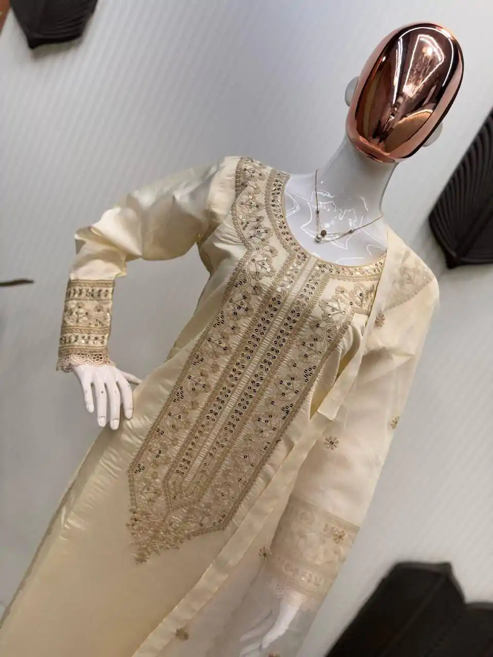 LG 1913 Cream Color Roman Silk Sequence Embroidery Work Salwar Suit Casual, Wedding, Festive, Events . Expected Delivery  4-6 Working Days @1999/- only      | Jump Suits, Casual Suits, Creative suits, Designer Suits, Palazzo Suits, Party Wear Suits, Patiala Suits, Salwar suit, Straight Suits