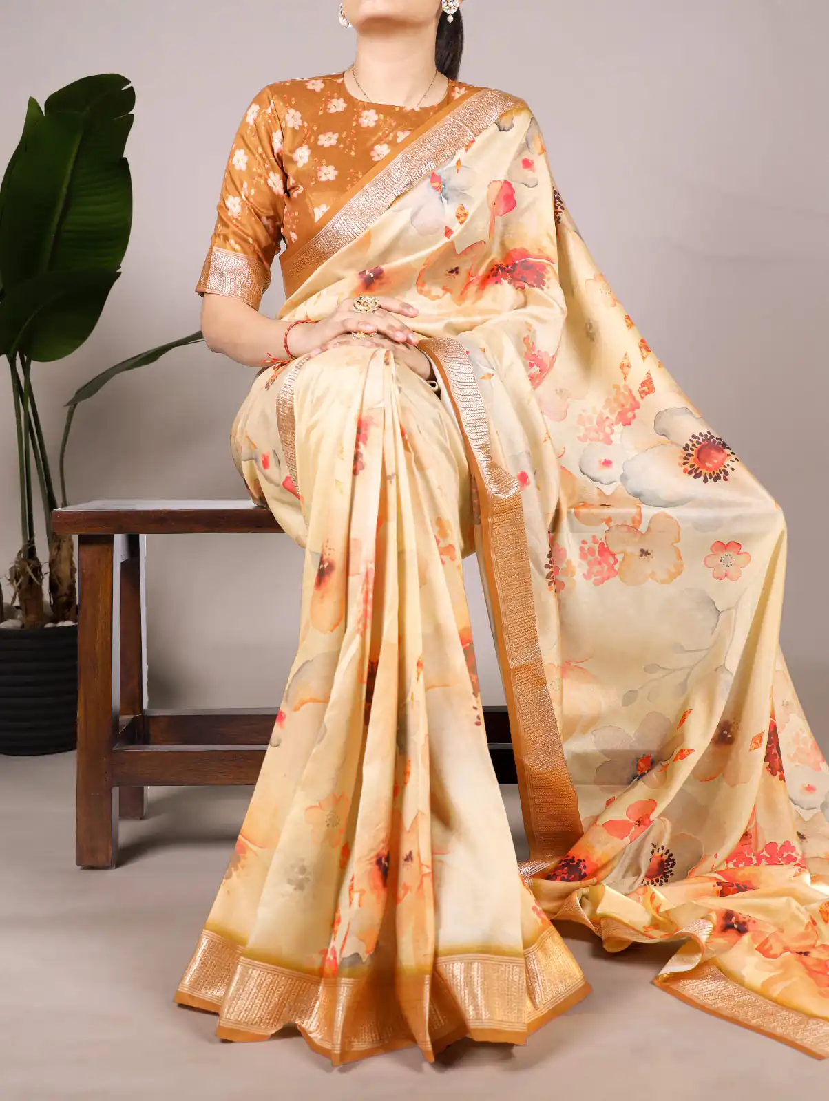 YNF 7024 Cream Color Tussar Silk With Viscose Border Floral Printed Saree Casual, Wedding, Festive, Events . Expected Delivery  4-6 Working Days @1699/- only                                                                                | Bollywood Sarees, Creative Sarees, Designer Sarees, Embroidered Sarees, Ethnic Saree, Modern Digital sarees, Party Wear Sarees, Sarees