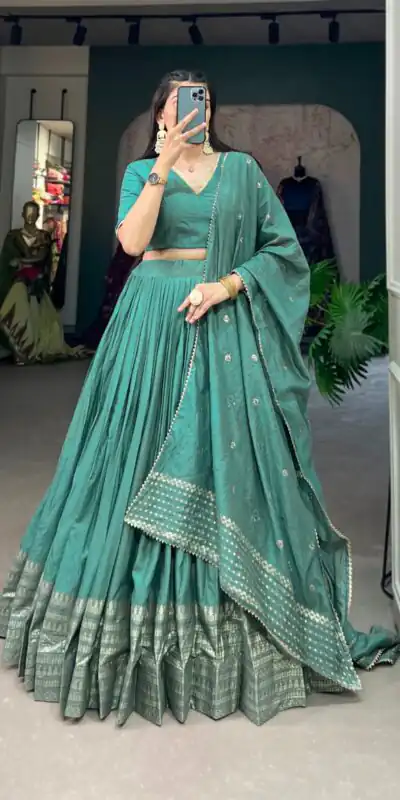 LNB 1906 Firozi Color Pure Chanderi Plain With Zari Weaving Work Border Lehenga Choli Wedding, Party, Festive, Events Etc. Delivery 4-6 Working Days Rs 1999 | Bollywood Lehenga, Creative Lehenga, Designer Lehenga, Embroidered Lehenga, Lehenga, Party Wear Lehenga
