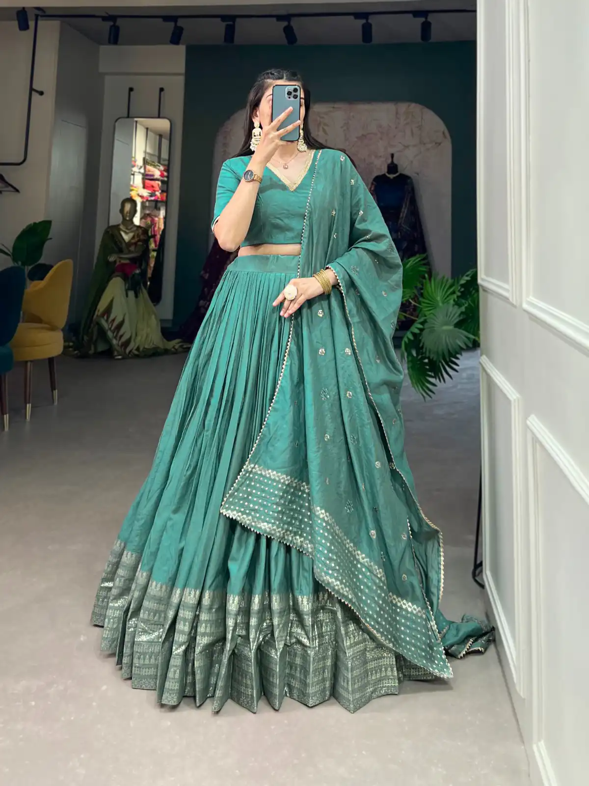 LNB 1906 Firozi Color Pure Chanderi Plain With Zari Weaving Work Border Lehenga Choli Wedding, Party, Festive, Events Etc. Delivery 4-6 Working Days Rs 1999 | Bollywood Lehenga, Creative Lehenga, Designer Lehenga, Embroidered Lehenga, Lehenga, Party Wear Lehenga