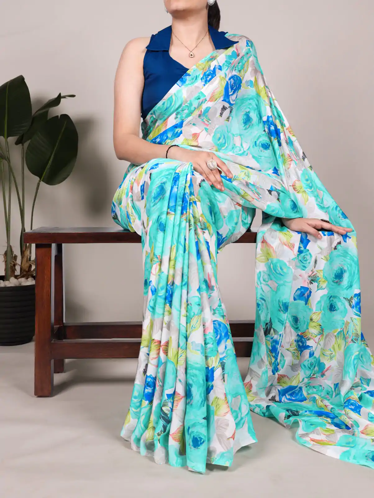 YNF 7017 Firozi Color Dull Satin Floral Printed Saree Casual, Wedding, Festive, Events . Expected Delivery  4-6 Working Days @1499/- only                                                                                | Bollywood Sarees, Creative Sarees, Designer Sarees, Embroidered Sarees, Ethnic Saree, Modern Digital sarees, Party Wear Sarees, Sarees