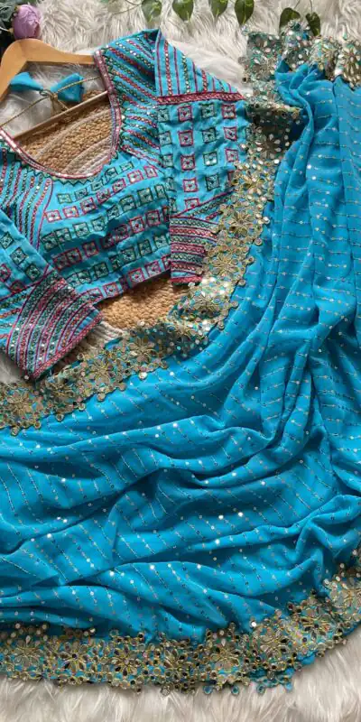 DF 3453 Firozi Color Faux Georgette 5mm Sequence Work Casual, Wedding, Festive, Events . Expected Delivery  4-6 Working Days @2099/- only                                                                                | Bollywood Sarees, Creative Sarees, Designer Sarees, Embroidered Sarees, Ethnic Saree, Modern Digital sarees, Party Wear Sarees, Sarees