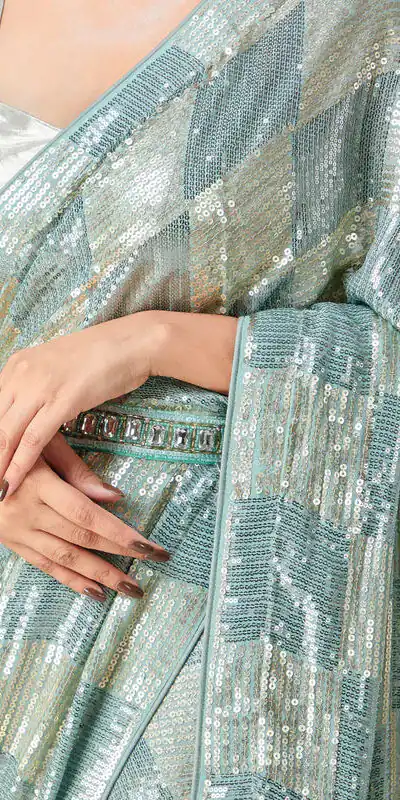 DF 3426 Firozi Color Georgette 5MM Sequins Embroidery Work Saree Casual, Wedding, Festive, Events . Expected Delivery  4-6 Working Days @1749/- only                                                 | Bollywood Sarees, Creative Sarees, Designer Sarees, Embroidered Sarees, Ethnic Saree, Modern Digital sarees, Party Wear Sarees, Sarees