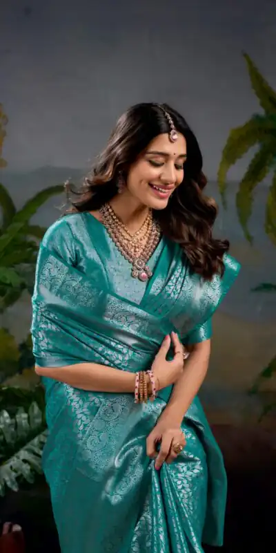 YNF 7404 Firozi Color Kanjivaram Zari Weaving Work Saree Casual, Wedding, Festive, Events . Expected Delivery  4-6 Working Days @1599/- only                                | Bollywood Sarees, Creative Sarees, Designer Sarees, Embroidered Sarees, Ethnic Saree, Modern Digital sarees, Party Wear Sarees, Sarees