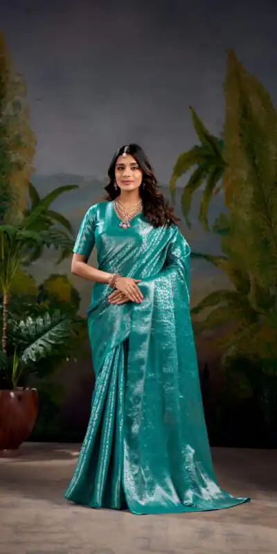 YNF 7404 Firozi Color Kanjivaram Zari Weaving Work Saree Casual, Wedding, Festive, Events . Expected Delivery  4-6 Working Days @1599/- only                                | Bollywood Sarees, Creative Sarees, Designer Sarees, Embroidered Sarees, Ethnic Saree, Modern Digital sarees, Party Wear Sarees, Sarees