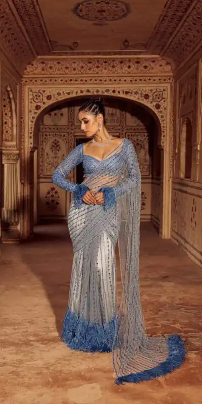 DF 3446 Firozi Color Mono Net 5mm Multy & Sequins Embroidery Work Saree Casual, Wedding, Festive, Events . Expected Delivery  4-6 Working Days @1759/- only                                                                                | Bollywood Sarees, Creative Sarees, Designer Sarees, Embroidered Sarees, Ethnic Saree, Modern Digital sarees, Party Wear Sarees, Sarees