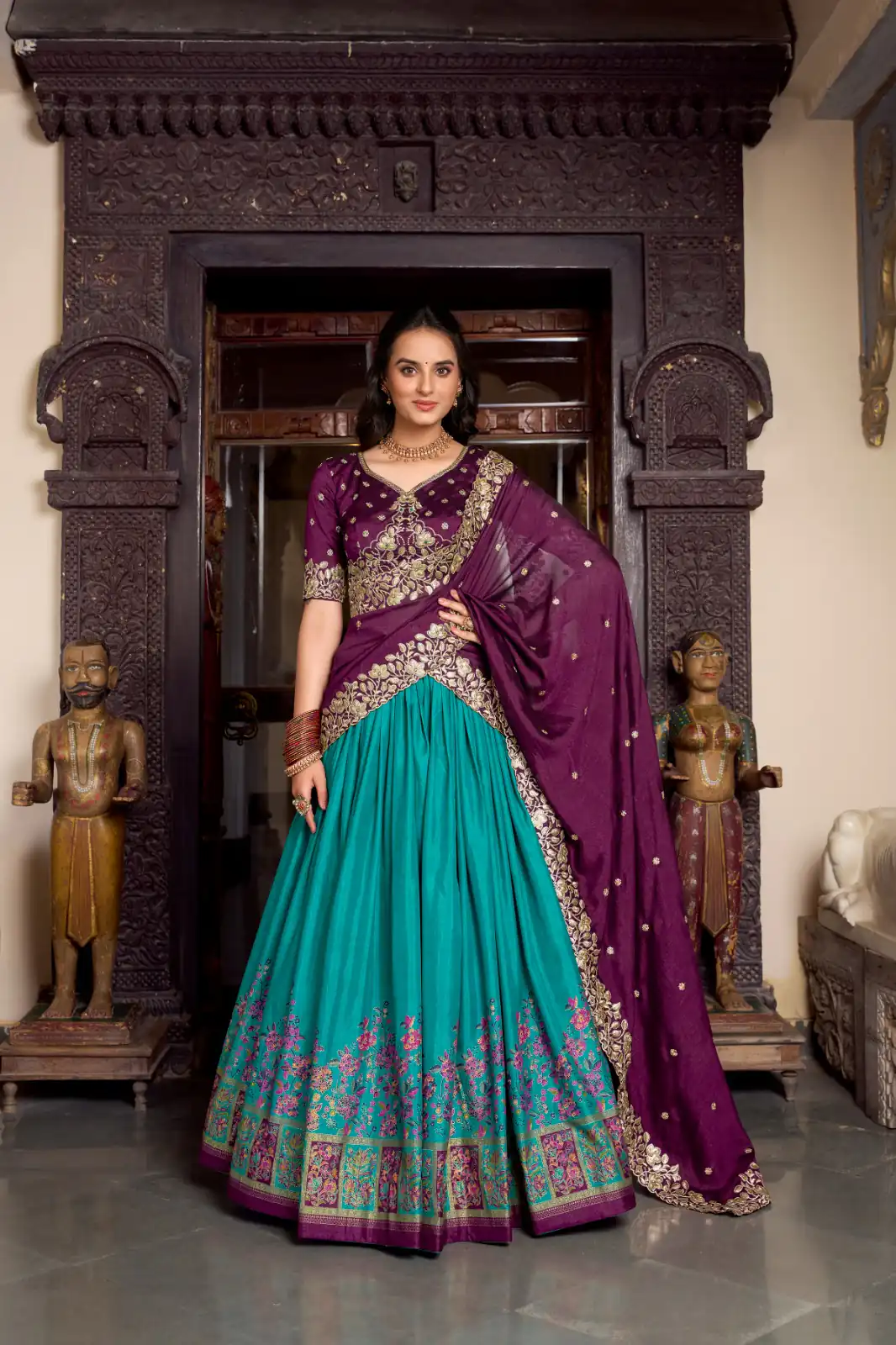 LNB 1238 Firozi Color Tasar Silk Printed With Foil Work Lehenga Choli Festive Party Wedding, Events etc. Delivery 4-6 Working Days @2999/- | Bollywood Lehenga, Creative Lehenga, Designer Lehenga, Embroidered Lehenga, Lehenga, Party Wear Lehenga