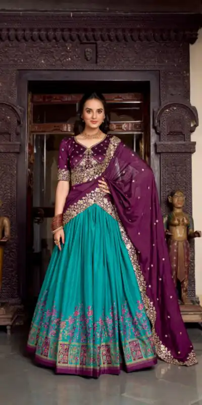 LNB 1238 Firozi Color Tasar Silk Printed With Foil Work Lehenga Choli Festive Party Wedding, Events etc. Delivery 4-6 Working Days @2999/- | Bollywood Lehenga, Creative Lehenga, Designer Lehenga, Embroidered Lehenga, Lehenga, Party Wear Lehenga