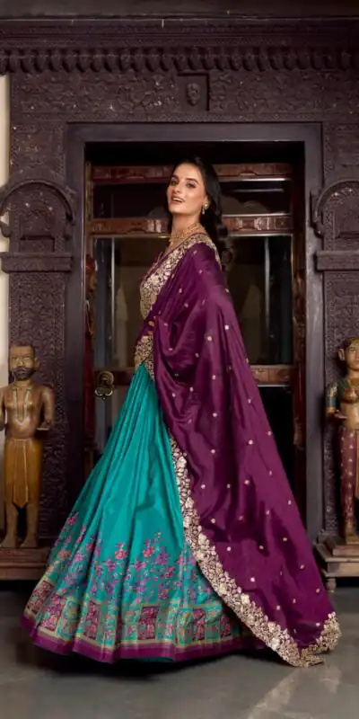 LNB 1238 Firozi Color Tasar Silk Printed With Foil Work Lehenga Choli Festive Party Wedding, Events etc. Delivery 4-6 Working Days @2999/- | Bollywood Lehenga, Creative Lehenga, Designer Lehenga, Embroidered Lehenga, Lehenga, Party Wear Lehenga