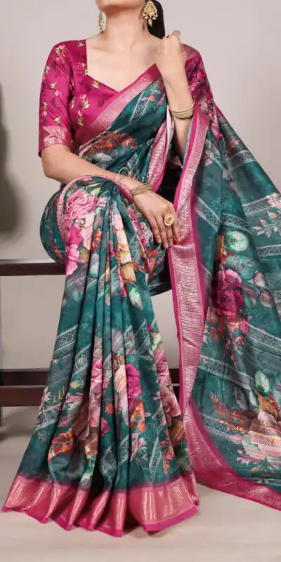 YNF 7015 Firozi Color Tussar Silk With Viscose Border Printed Saree Casual, Wedding, Festive, Events . Expected Delivery  4-6 Working Days @1699/- only                                                                                | Bollywood Sarees, Creative Sarees, Designer Sarees, Embroidered Sarees, Ethnic Saree, Modern Digital sarees, Party Wear Sarees, Sarees