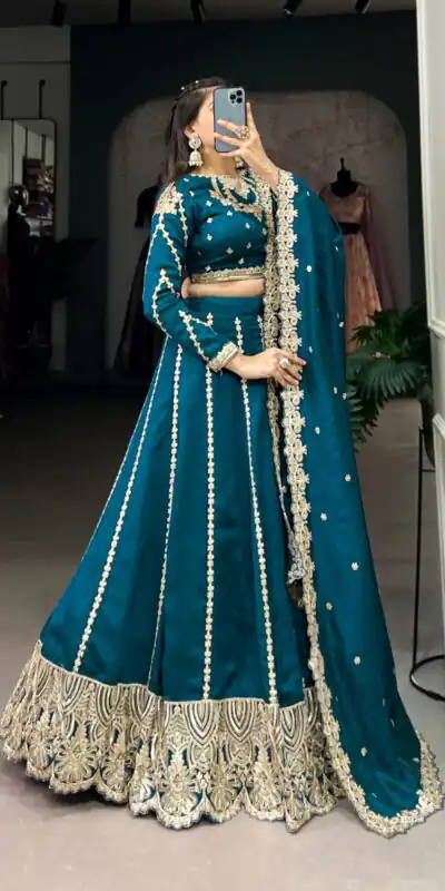 LNB 1418 Firozi Color Vichitra Silk Sequins and Thread Embroidery Work Lehenga Choli Wedding, Party, Festive, Events Etc. Delivery 4-6 Working Days Rs 2999 | Bollywood Lehenga, Creative Lehenga, Designer Lehenga, Embroidered Lehenga, Lehenga, Party Wear Lehenga