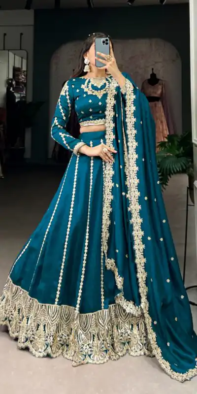 LNB 1418 Firozi Color Vichitra Silk Sequins and Thread Embroidery Work Lehenga Choli Wedding, Party, Festive, Events Etc. Delivery 4-6 Working Days Rs 2999 | Bollywood Lehenga, Creative Lehenga, Designer Lehenga, Embroidered Lehenga, Lehenga, Party Wear Lehenga