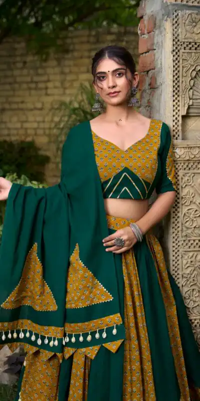 LNB 1620 Green Color Pure Cotton Plain Printed With Cowrie Lace Lehenga Choli Wedding, Party, Festive, Events Etc. Delivery 4-6 Working Days Rs 3699 | Bollywood Lehenga, Creative Lehenga, Designer Lehenga, Embroidered Lehenga, Lehenga, Party Wear Lehenga