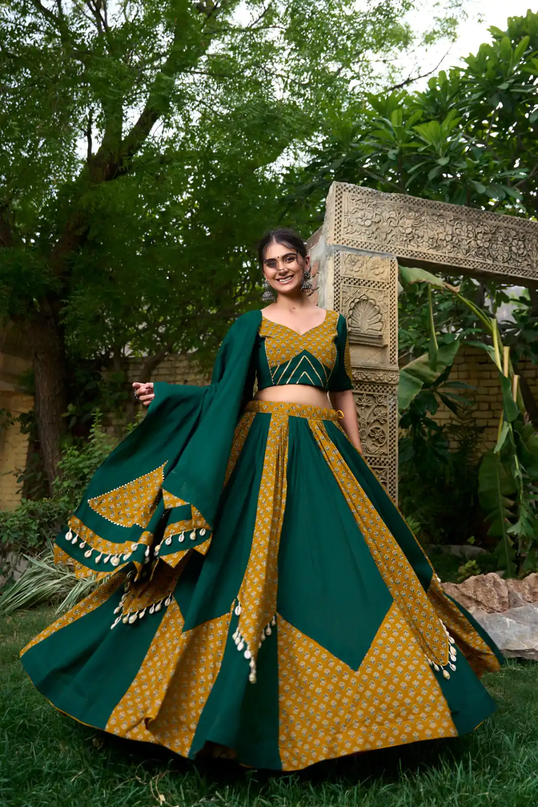LNB 1620 Green Color Pure Cotton Plain Printed With Cowrie Lace Lehenga Choli Wedding, Party, Festive, Events Etc. Delivery 4-6 Working Days Rs 3699 | Bollywood Lehenga, Creative Lehenga, Designer Lehenga, Embroidered Lehenga, Lehenga, Party Wear Lehenga