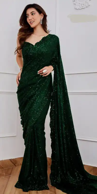 DF 3312 Green Color Faux Georgette 5mm Sequence Embroidery Work Saree Casual, Wedding, Festive, Events . Expected Delivery  4-6 Working Days @1899/- only                                                 | Bollywood Sarees, Creative Sarees, Designer Sarees, Embroidered Sarees, Ethnic Saree, Modern Digital sarees, Party Wear Sarees, Sarees