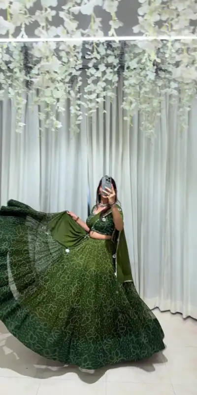 LG 647 Green Color Printed Georgette Real Mirror Work Lehenga Choli Wedding, Party, Festive, Events Etc. Delivery 4-6 Working Days Rs 2099 | Bollywood Lehenga, Creative Lehenga, Designer Lehenga, Embroidered Lehenga, Lehenga, Party Wear Lehenga
