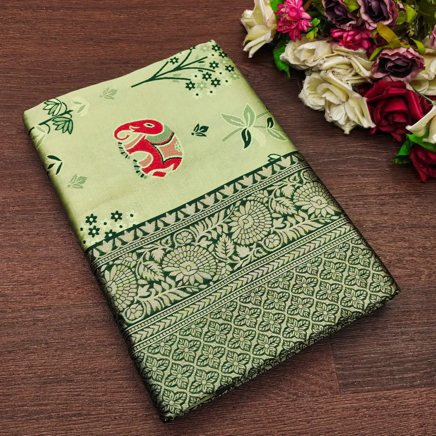 KP 6004 Green Soft Lichi Silk Jacquard Work With Designer Work Saree. Grab it for ₹1499. Delivery 4-6 Working Days. Shop now. | Bollywood Sarees, Creative Sarees, Designer Sarees, Embroidered Sarees, Ethnic Saree, Modern Digital sarees, Party Wear Sarees, Sarees