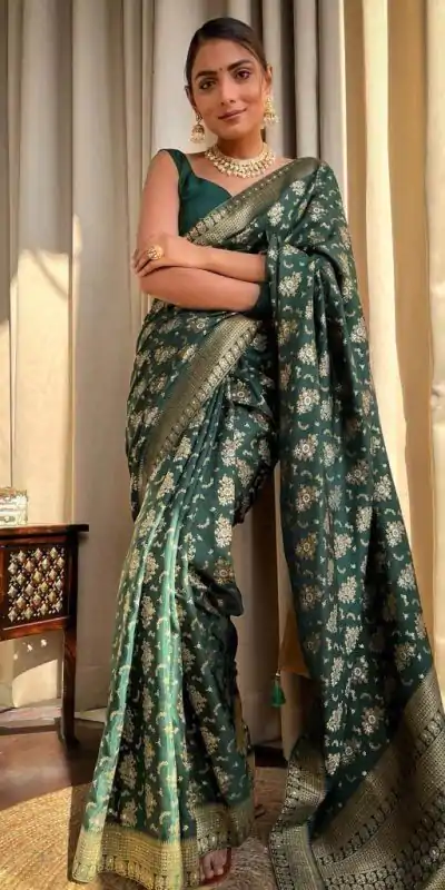 KP 5079 Green Color Soft Lichi Silk Jacquard On All Over Saree Casual, Party Wear, Wedding, Events Etc. Expected Delivery 4-6 Working Days @1449/- | Bollywood Sarees, Creative Sarees, Designer Sarees, Embroidered Sarees, Ethnic Saree, Modern Digital sarees, Party Wear Sarees, Sarees