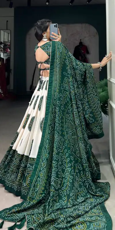 LNB 1229 Green Color Tasar Silk Bandhej Print Lehenga Choli Wedding, Party, Festive, Events Etc. Delivery 4-6 Working Days Rs 2249 | Bollywood Lehenga, Creative Lehenga, Designer Lehenga, Embroidered Lehenga, Lehenga, Party Wear Lehenga