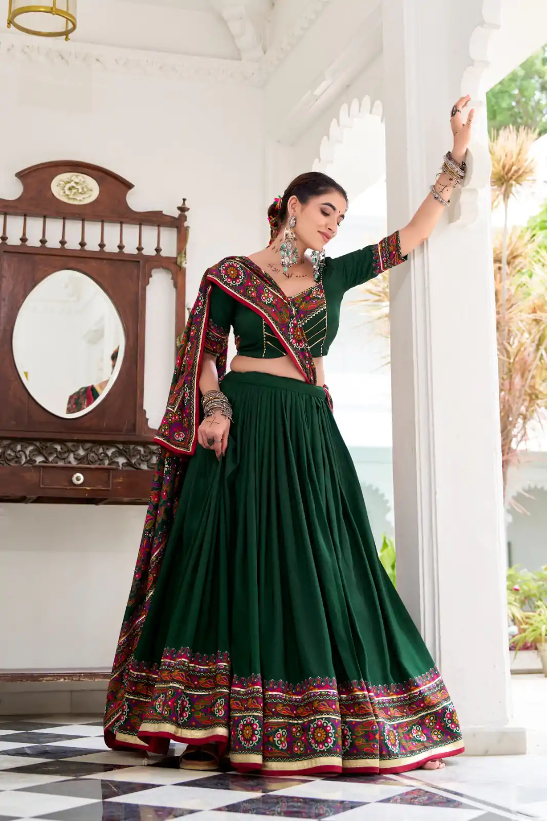 LNB 1243 Green Color Tasar Silk Gamthi Print Embossed Gotta Patti Lace Lehenga Choli Festive Party Wedding, Events etc. Delivery 4-6 Working Days @2999/- | Bollywood Lehenga, Creative Lehenga, Designer Lehenga, Embroidered Lehenga, Lehenga, Party Wear Lehenga