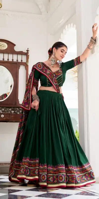 LNB 1243 Green Color Tasar Silk Gamthi Print Embossed Gotta Patti Lace Lehenga Choli Festive Party Wedding, Events etc. Delivery 4-6 Working Days @2999/- | Bollywood Lehenga, Creative Lehenga, Designer Lehenga, Embroidered Lehenga, Lehenga, Party Wear Lehenga
