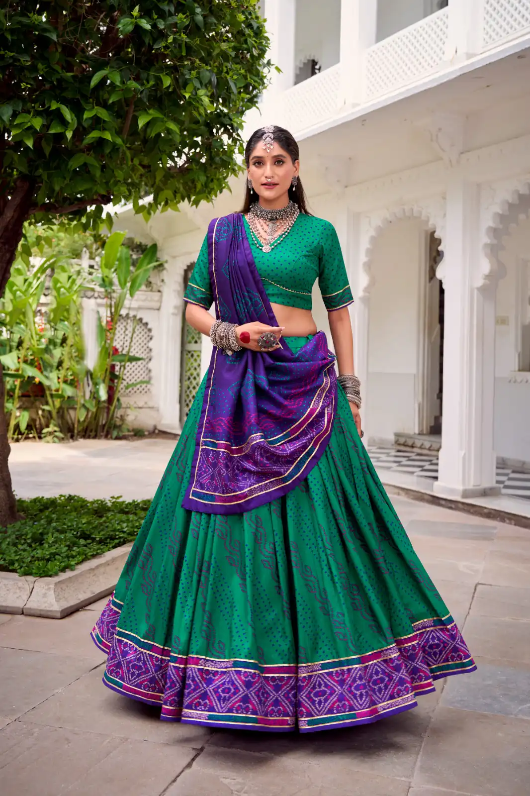 LNB 1250 Green Color Tasar Silk Bandhej Print With Gotta Patti Lace Lehenga Choli Festive Party Wedding, Events etc. Delivery 4-6 Working Days @2149/- | Bollywood Lehenga, Creative Lehenga, Designer Lehenga, Embroidered Lehenga, Lehenga, Party Wear Lehenga