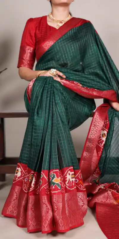 YNF 7029 Green Color Tussar Chex Patola Print Weaving Work Border Saree Casual, Wedding, Festive, Events . Expected Delivery  4-6 Working Days @1499/- only                                | Bollywood Sarees, Creative Sarees, Designer Sarees, Embroidered Sarees, Ethnic Saree, Modern Digital sarees, Party Wear Sarees, Sarees