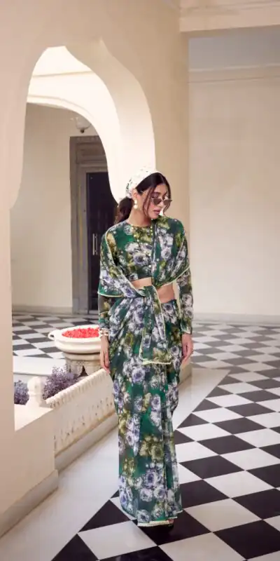 YNF 7042 Green Color Weightless Marbal Floral Printed Lace Border Saree Casual, Wedding, Festive, Events . Expected Delivery  4-6 Working Days @1549/- only                                                                                | Bollywood Sarees, Creative Sarees, Designer Sarees, Embroidered Sarees, Ethnic Saree, Modern Digital sarees, Party Wear Sarees, Sarees