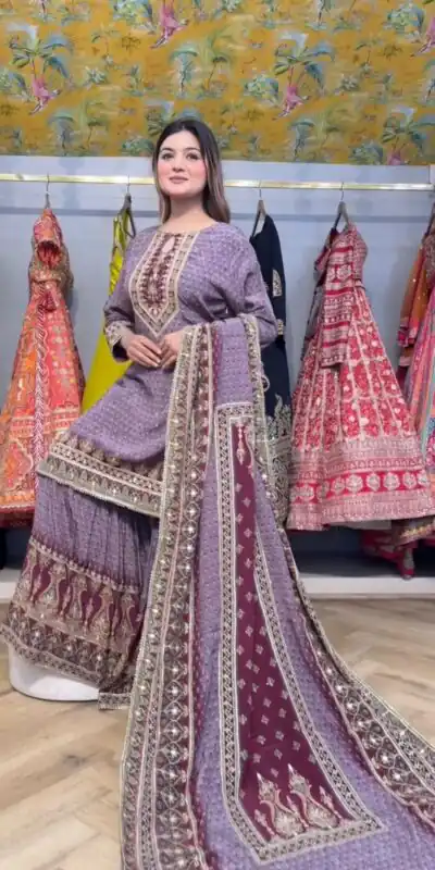 LG 1995 Lavender Color Chinon Digital Print Mirror Work Salwar Suit Casual, Wedding, Festive, Events . Expected Delivery  4-6 Working Days @1999/- only      | Jump Suits, Casual Suits, Creative suits, Designer Suits, Palazzo Suits, Party Wear Suits, Patiala Suits, Salwar suit, Straight Suits