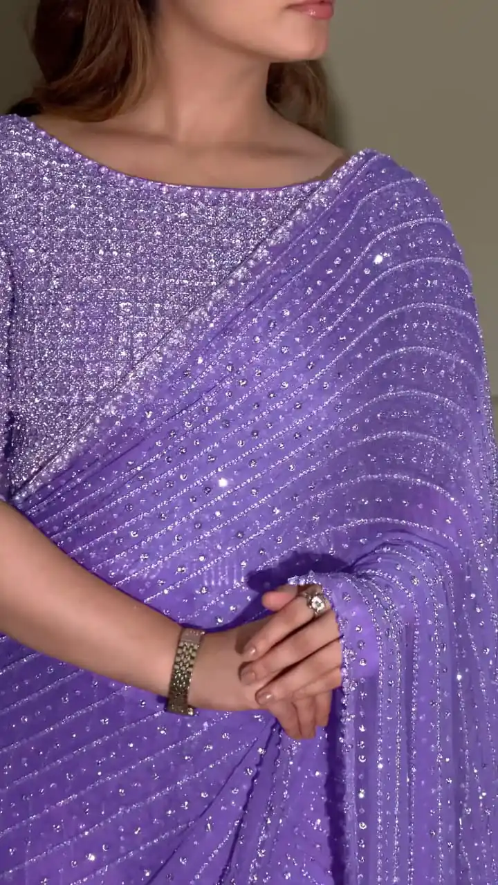 YNF 3452 -DF 3452 Lavender Color Georgette Sequins Multy Embroidery Work Saree Casual, Wedding, Festive, Events . Expected Delivery  4-6 Working Days @1799/-                                                                                 | Bollywood Sarees, Creative Sarees, Designer Sarees, Embroidered Sarees, Ethnic Saree, Modern Digital sarees, Party Wear Sarees, Sarees