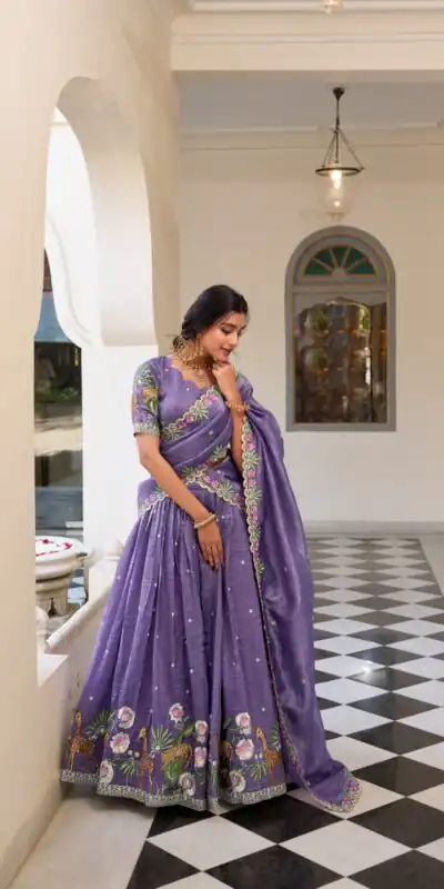 LNB 1435 Lavender Sequins Work & Embroidery Work Lehenga Choli in Gold Crush. Exclusive Offer ₹3399. Delivery 4-6 Working Days. Shop now. | Bollywood Lehenga, Creative Lehenga, Designer Lehenga, Embroidered Lehenga, Lehenga, Party Wear Lehenga