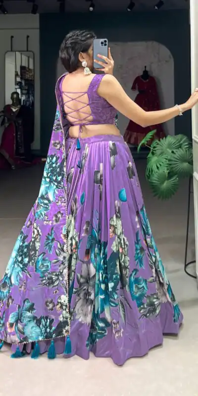 LNB 1225 Lavender Color Tasar Silk Floral Print With Lace Touch Up Lehenga Choli Wedding, Party, Festive, Events Etc. Delivery 4-6 Working Days Rs 2449 | Bollywood Lehenga, Creative Lehenga, Designer Lehenga, Embroidered Lehenga, Lehenga, Party Wear Lehenga