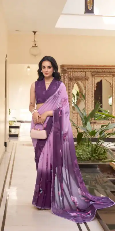 YNF 7038 Lavender Color Weightless Marbal Floral Printed Lace Saree Casual, Wedding, Festive, Events . Expected Delivery  4-6 Working Days @1549/- only                                                                                | Bollywood Sarees, Creative Sarees, Designer Sarees, Embroidered Sarees, Ethnic Saree, Modern Digital sarees, Party Wear Sarees, Sarees