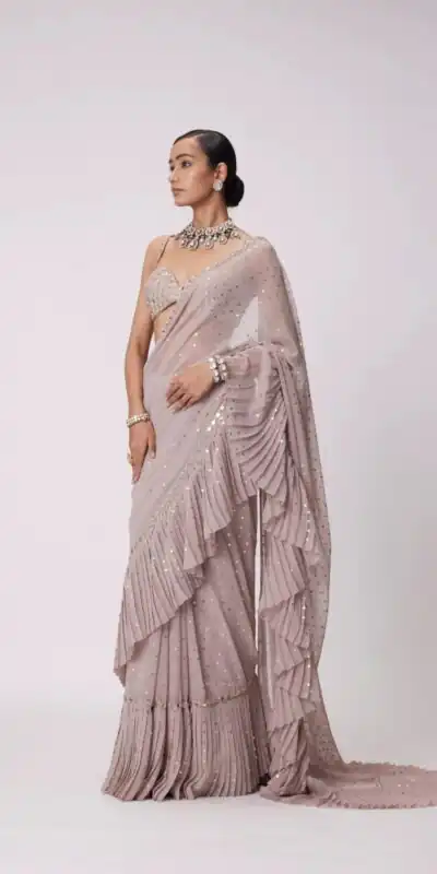DF 3455 Light Peach Color Faux Georgette Embroidery Sequins Work Saree Casual, Wedding, Festive, Events . Expected Delivery  4-6 Working Days @1999/- only                                                                                | Bollywood Sarees, Creative Sarees, Designer Sarees, Embroidered Sarees, Ethnic Saree, Modern Digital sarees, Party Wear Sarees, Sarees
