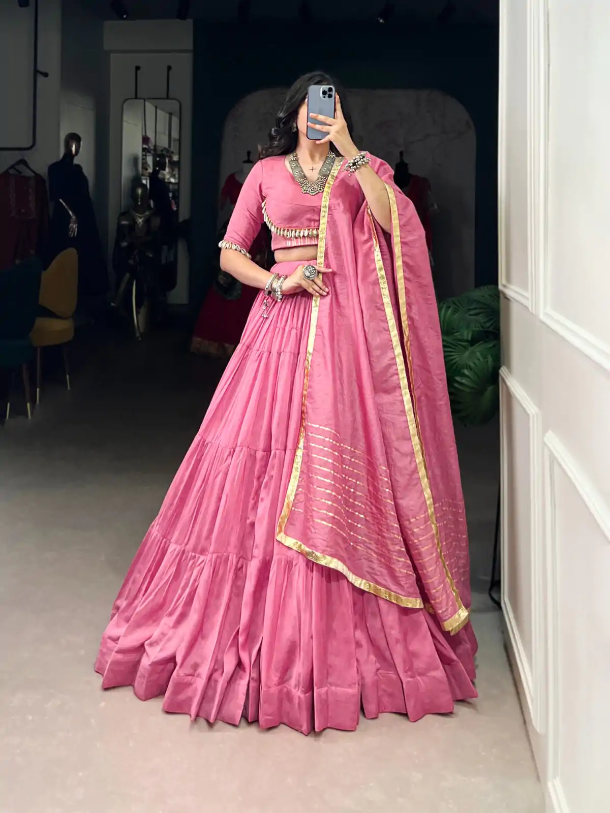 LNB 1609 Light Pink Color Pure Chanderi Plain Lehenga Choli Wedding, Party, Festive, Events Etc. Delivery 4-6 Working Days Rs 2999 | Bollywood Lehenga, Creative Lehenga, Designer Lehenga, Embroidered Lehenga, Lehenga, Party Wear Lehenga