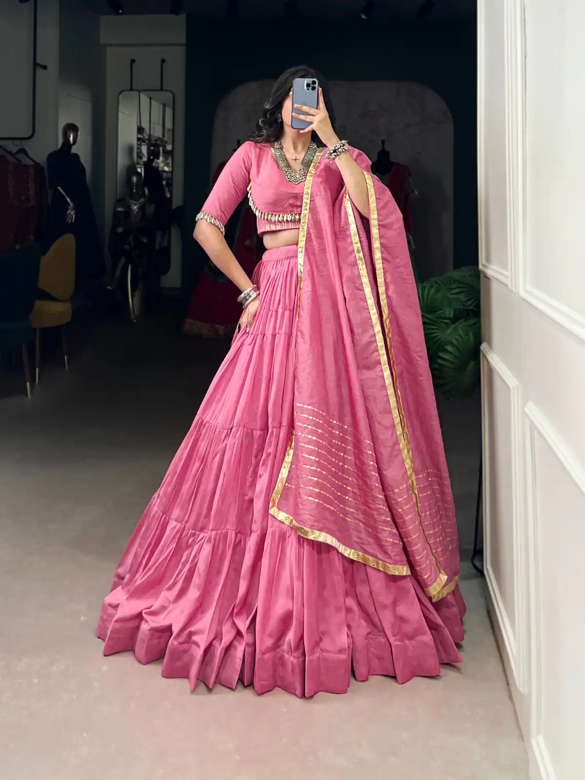 LNB 1609 Light Pink Color Pure Chanderi Plain Lehenga Choli Wedding, Party, Festive, Events Etc. Delivery 4-6 Working Days Rs 2999 | Bollywood Lehenga, Creative Lehenga, Designer Lehenga, Embroidered Lehenga, Lehenga, Party Wear Lehenga