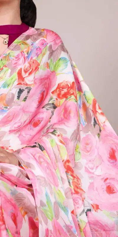 YNF 7017 Light Pink Color Dull Satin Floral Printed Saree Casual, Wedding, Festive, Events . Expected Delivery  4-6 Working Days @1499/- only                                                                                | Bollywood Sarees, Creative Sarees, Designer Sarees, Embroidered Sarees, Ethnic Saree, Modern Digital sarees, Party Wear Sarees, Sarees