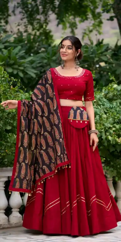 LNB 1697 Maroon Color Pure Cotton Plain With Gota Patti Touch Up Lehenga Choli Wedding, Party, Festive, Events Etc. Delivery 4-6 Working Days Rs 3499 | Bollywood Lehenga, Creative Lehenga, Designer Lehenga, Embroidered Lehenga, Lehenga, Party Wear Lehenga