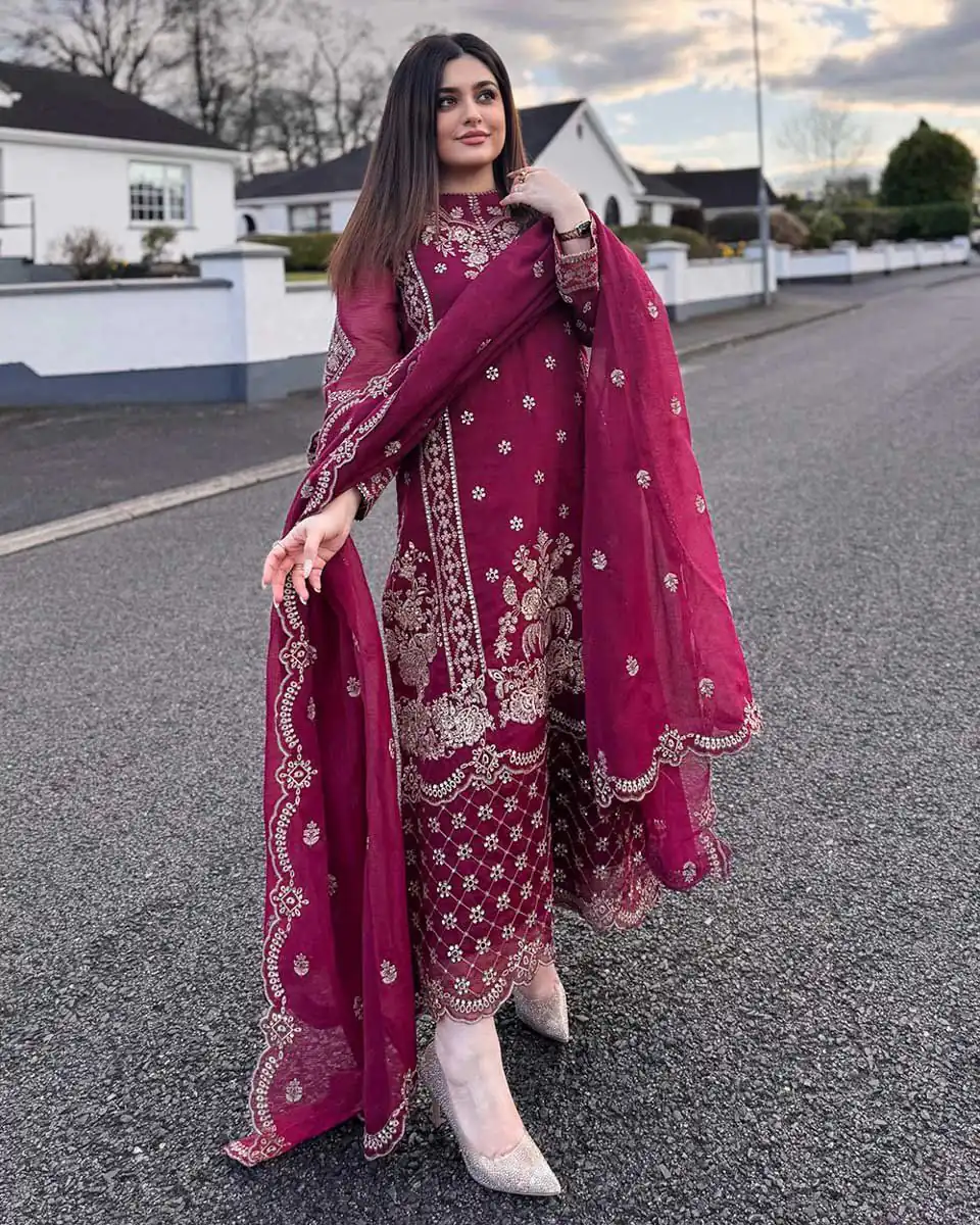 BE 383 Maroon Color Georgette Embroidery Diamond Work Salwar Suit Casual, Wedding, Festive, Events . Expected Delivery  4-6 Working Days @1999/- only      | Jump Suits, Casual Suits, Creative suits, Designer Suits, Palazzo Suits, Party Wear Suits, Patiala Suits, Salwar suit, Straight Suits