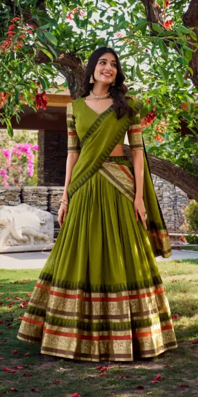 LNB 1902 Mehndi Color Chanderi Plain With Zari Weaving Work Lehenga Choli Wedding, Party, Festive, Events Etc. Delivery 4-6 Working Days Rs 2099 | Bollywood Lehenga, Creative Lehenga, Designer Lehenga, Embroidered Lehenga, Lehenga, Party Wear Lehenga