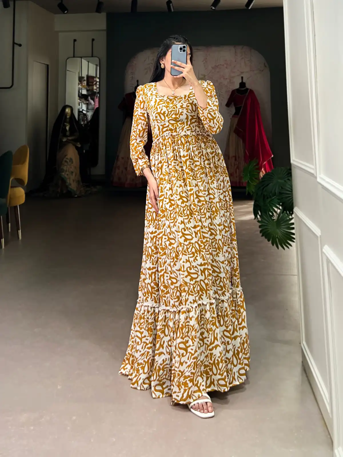 YNF 5016 Mustard Color Georgette Plain Sequins Embroidery Lace Gown Casual, Wedding, Festive, Events . Expected Delivery  4-6 Working Days @1599/- only      | Bollywood Gowns, Creative Gowns, Designer Gowns, Embroidered Gowns, Gowns, Party Wear Gowns