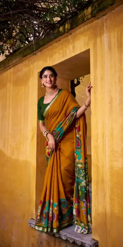 YNF 7048 Mustard Color Polyester Chanderi Kalamkari Weaving Work Saree Casual, Wedding, Festive, Events . Expected Delivery  4-6 Working Days @1499/- only                                | Bollywood Sarees, Creative Sarees, Designer Sarees, Embroidered Sarees, Ethnic Saree, Modern Digital sarees, Party Wear Sarees, Sarees