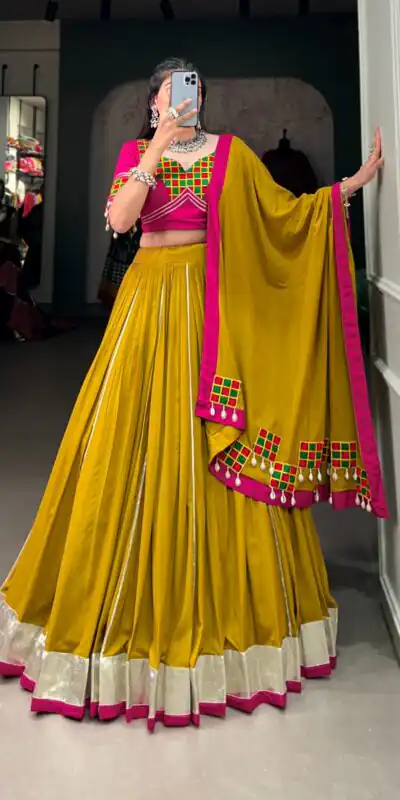 LNB 1694 Mustard Color Pure Rayon Plain Lace Border With Gotta Patti Lehenga Choli Wedding, Party, Festive, Events Etc. Delivery 4-6 Working Days Rs 3199 | Embroidered Lehenga, Bollywood Lehenga, Creative Lehenga, Designer Lehenga, Lehenga, Party Wear Lehenga
