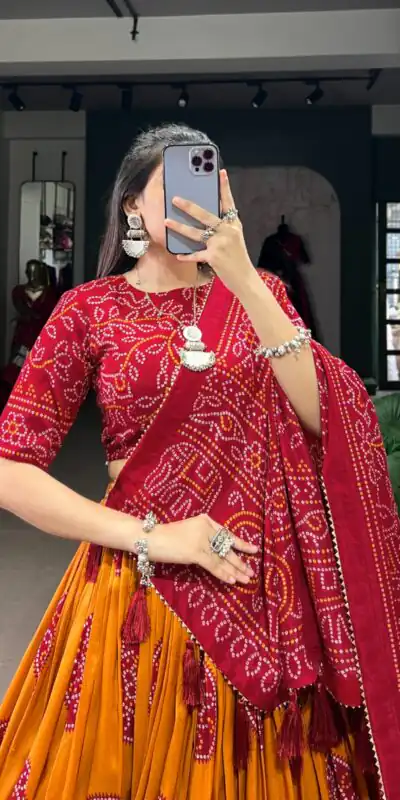 LNB 1229 Mustard Color Tasar Silk Bandhej Print Lehenga Choli Wedding, Party, Festive, Events Etc. Delivery 4-6 Working Days Rs 2249 | Bollywood Lehenga, Creative Lehenga, Designer Lehenga, Embroidered Lehenga, Lehenga, Party Wear Lehenga