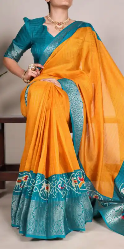YNF 7029 Mustard Color Tussar Chex Patola Print Weaving Work Border Saree Casual, Wedding, Festive, Events . Expected Delivery  4-6 Working Days @1499/- only                                | Bollywood Sarees, Creative Sarees, Designer Sarees, Embroidered Sarees, Ethnic Saree, Modern Digital sarees, Party Wear Sarees, Sarees